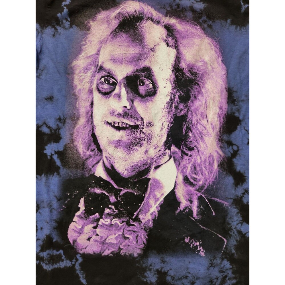 Beetlejuice Graphic Tee Shirt Black Blue Tie Dye Dual Sided Print Mens S EUC - Picture 2 of 7